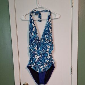 Chaps Blue and White Patterned Swimsuit